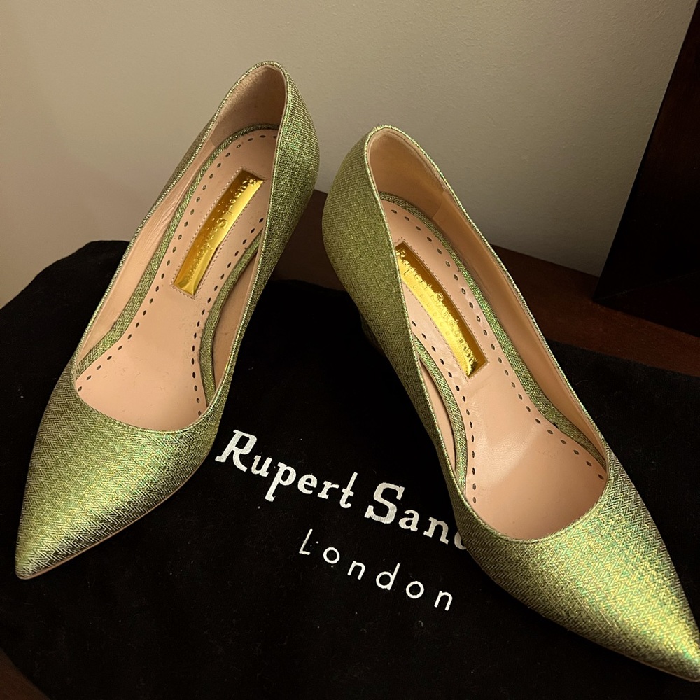 Rupert Sanderson Green Metallic Pointed-Toe Pumps